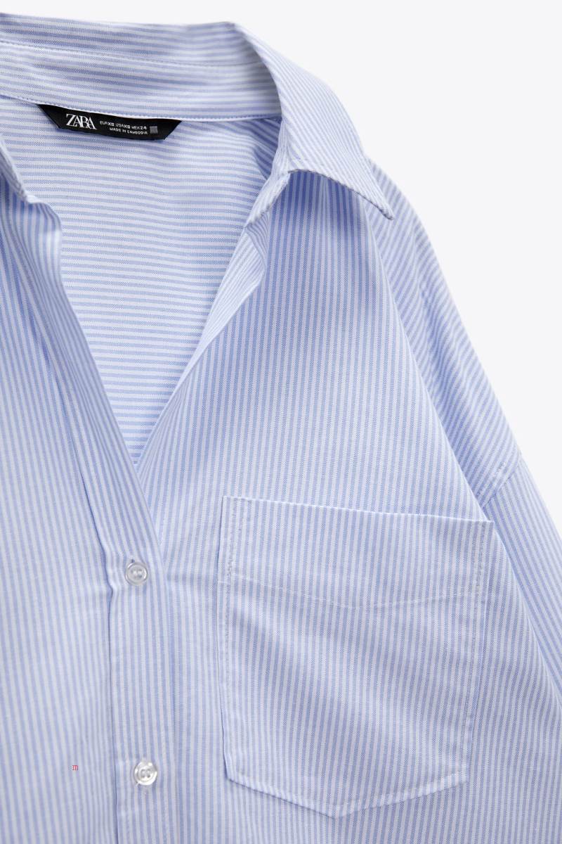 ZARA OXFORD Skjorta Dam Vita Blå | SGEFH-3850