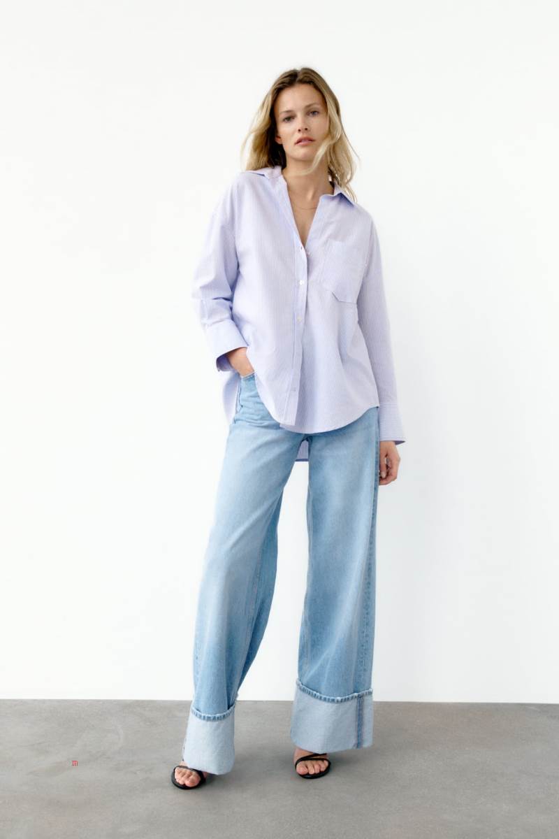 ZARA OXFORD Skjorta Dam Vita Blå | SGEFH-3850