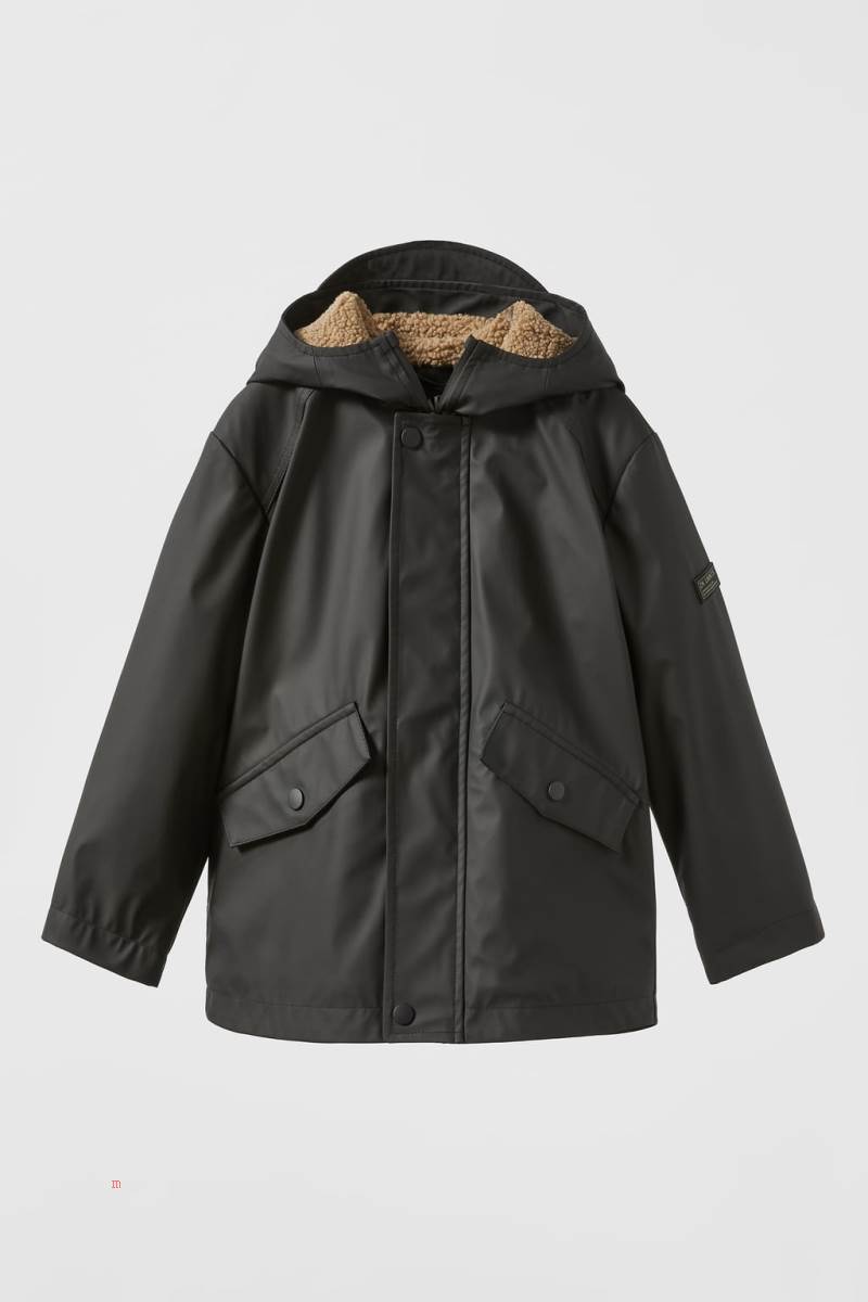 ZARA PADDED RUBBERISED PARKA WITH FAUX SHEARLING Vinterjackor Pojke Svarta | KNJQG-6820