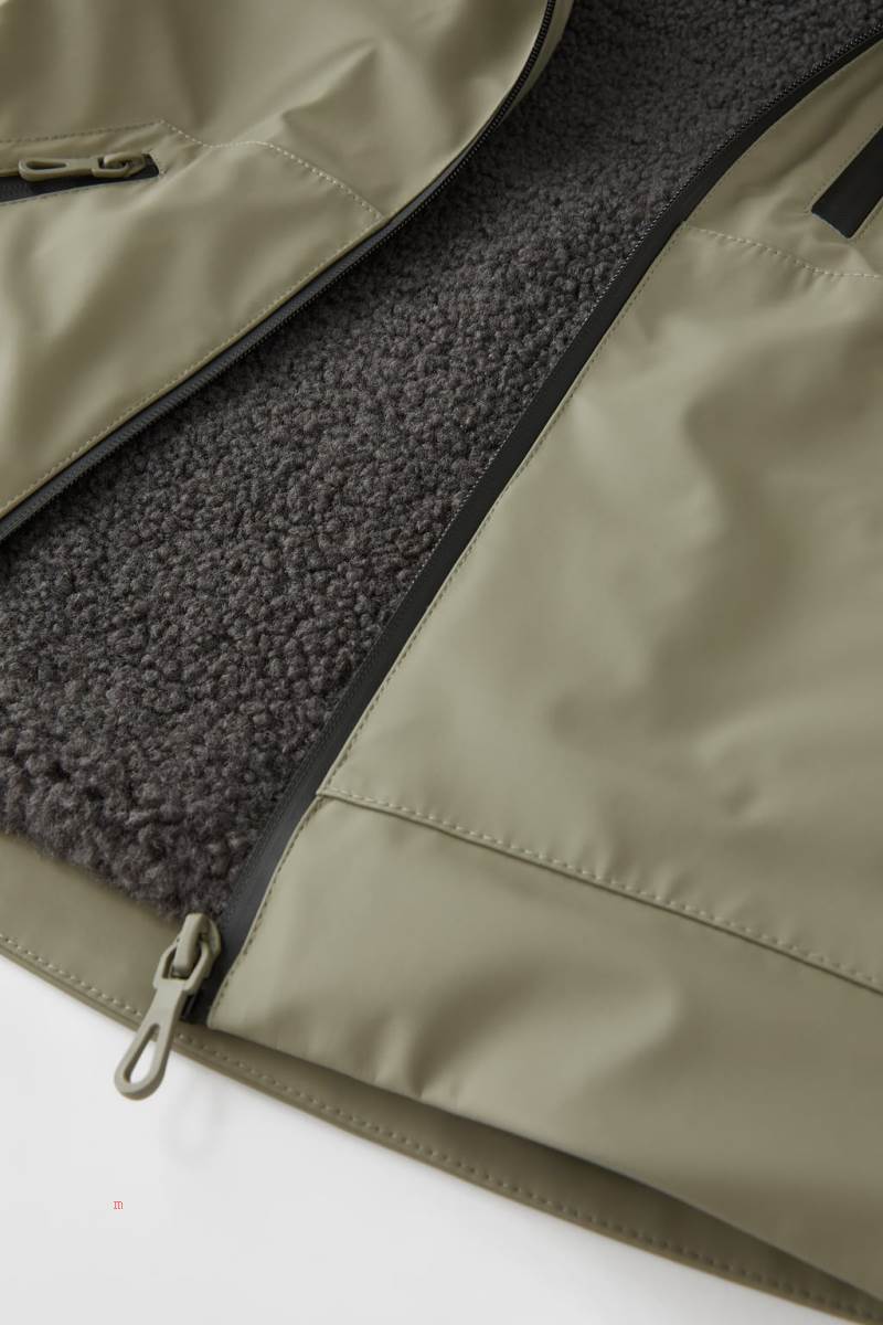 ZARA PADDED RUBBERISED PARKA WITH FAUX SHEARLING Vinterjackor Pojke Ljuskhaki | VWCDF-1805