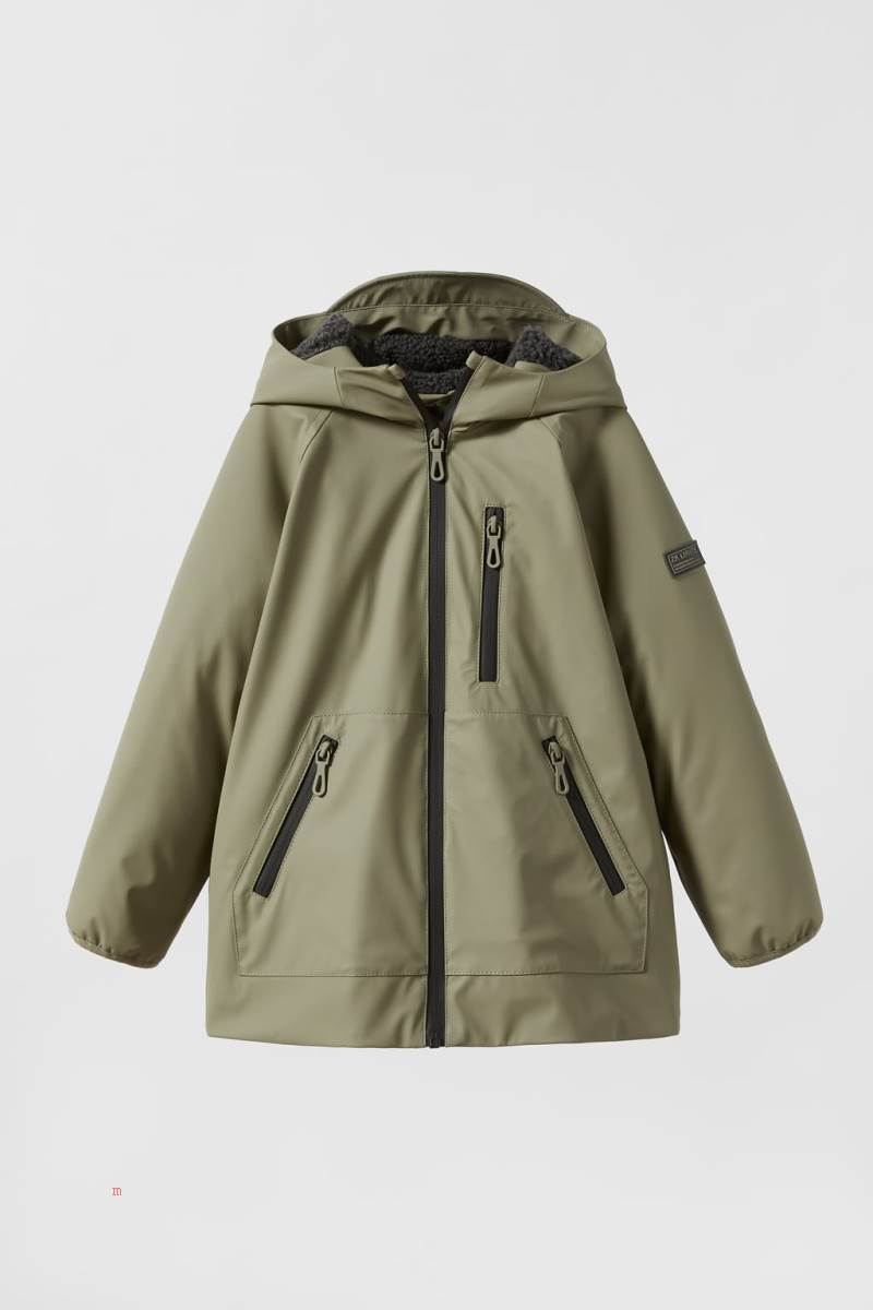 ZARA PADDED RUBBERISED PARKA WITH FAUX SHEARLING Vinterjackor Pojke Ljuskhaki | VWCDF-1805
