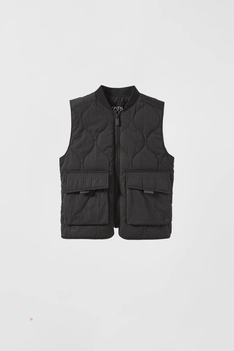 ZARA PADDED UTILITY Kostym Gilet Pojke Svarta | ATKEQ-0268