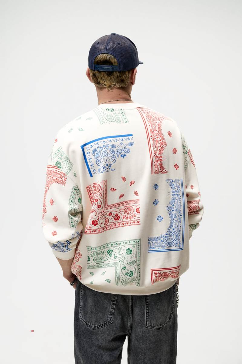 ZARA PAISLEY PRINT Hoodie Herr Vita | UPRYJ-8379