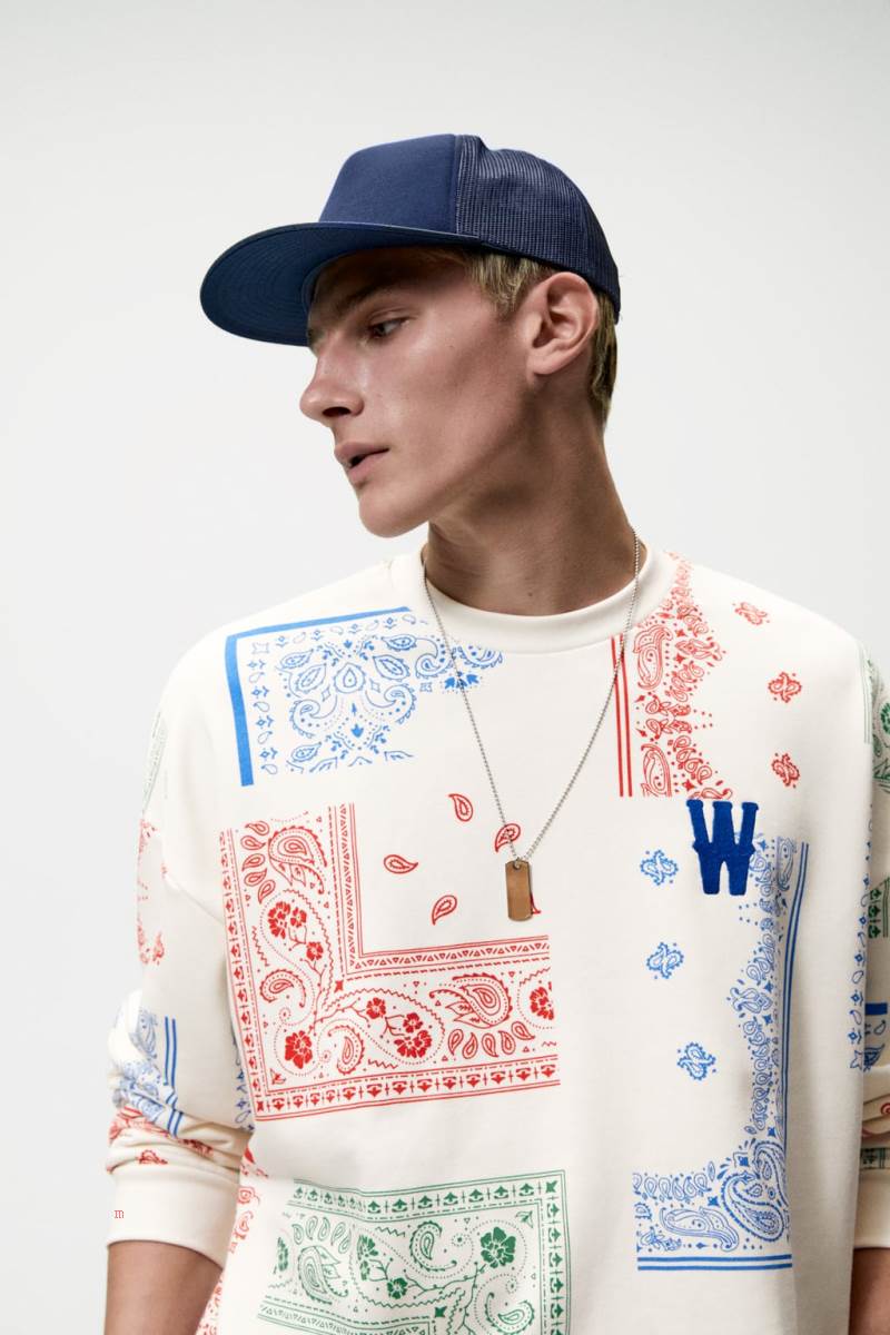 ZARA PAISLEY PRINT Hoodie Herr Vita | UPRYJ-8379