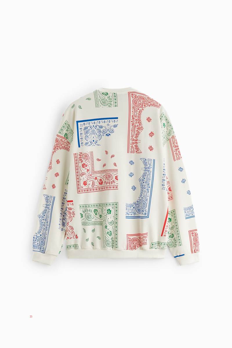 ZARA PAISLEY PRINT Hoodie Herr Vita | UPRYJ-8379