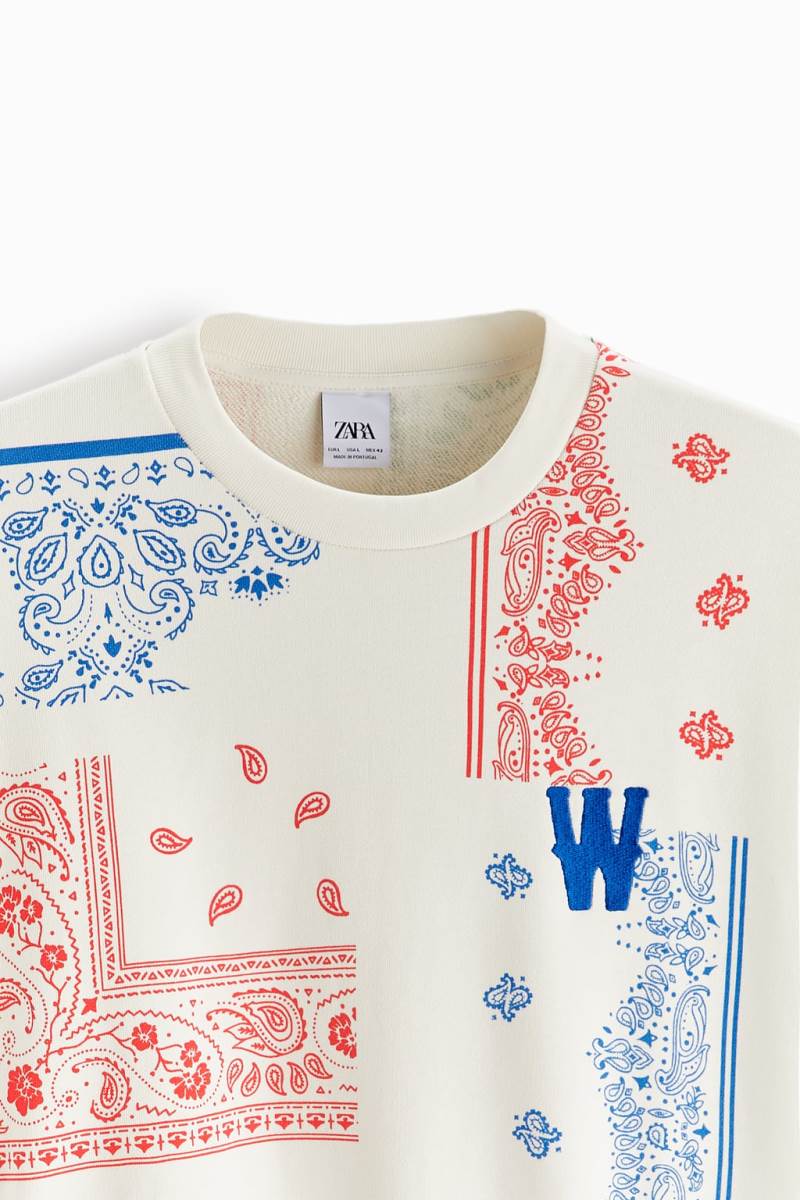 ZARA PAISLEY PRINT Hoodie Herr Vita | UPRYJ-8379