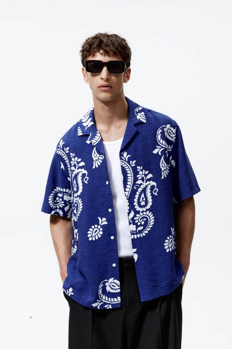 ZARA PAISLEY PRINT Skjorta Herr Blå | LZYHM-5094