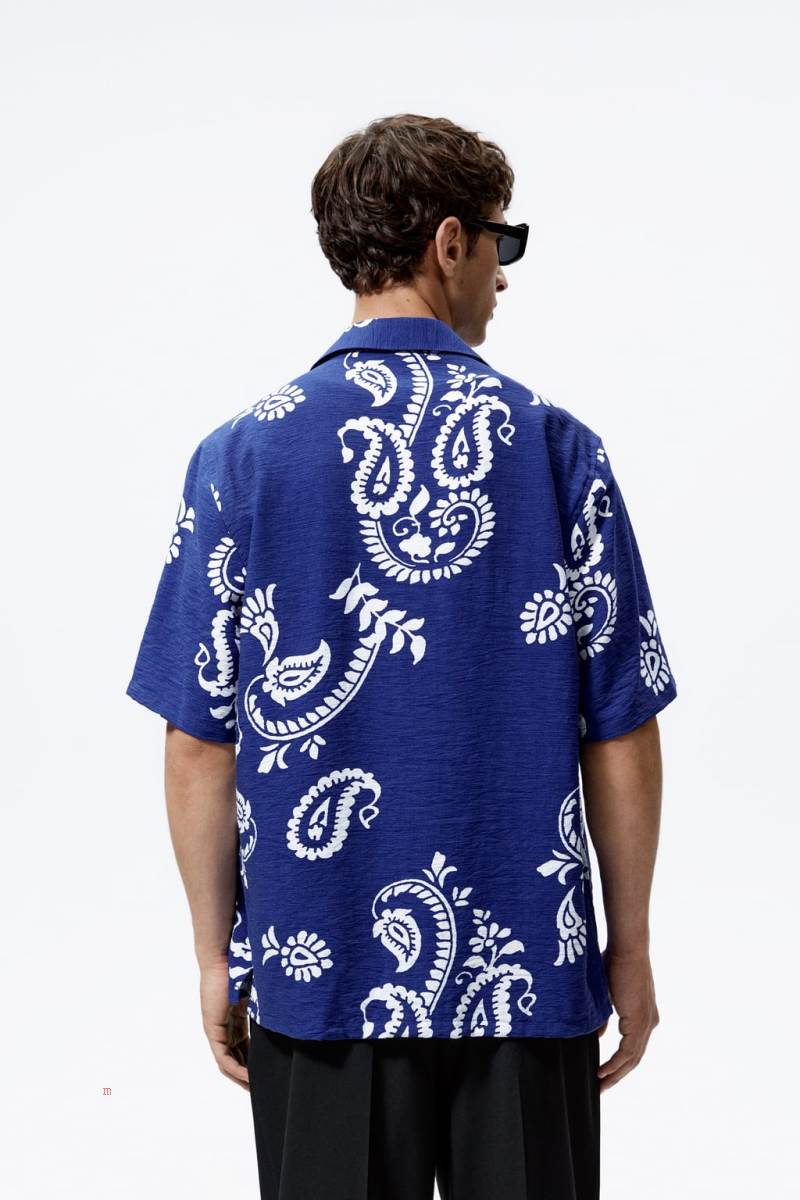 ZARA PAISLEY PRINT Skjorta Herr Blå | LZYHM-5094