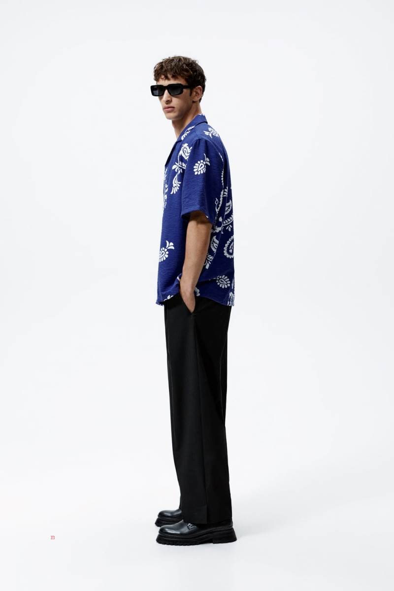 ZARA PAISLEY PRINT Skjorta Herr Blå | LZYHM-5094