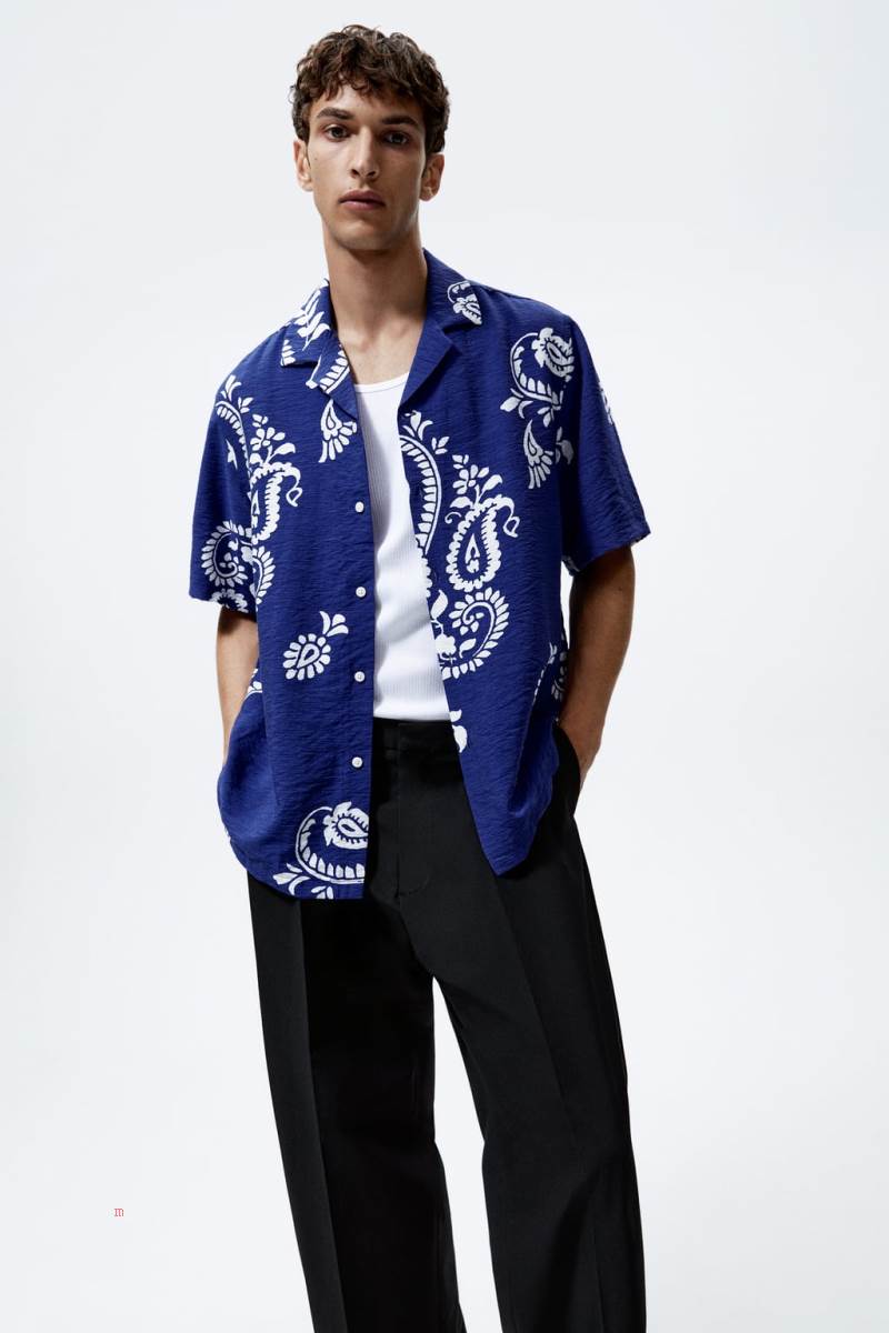 ZARA PAISLEY PRINT Skjorta Herr Blå | LZYHM-5094