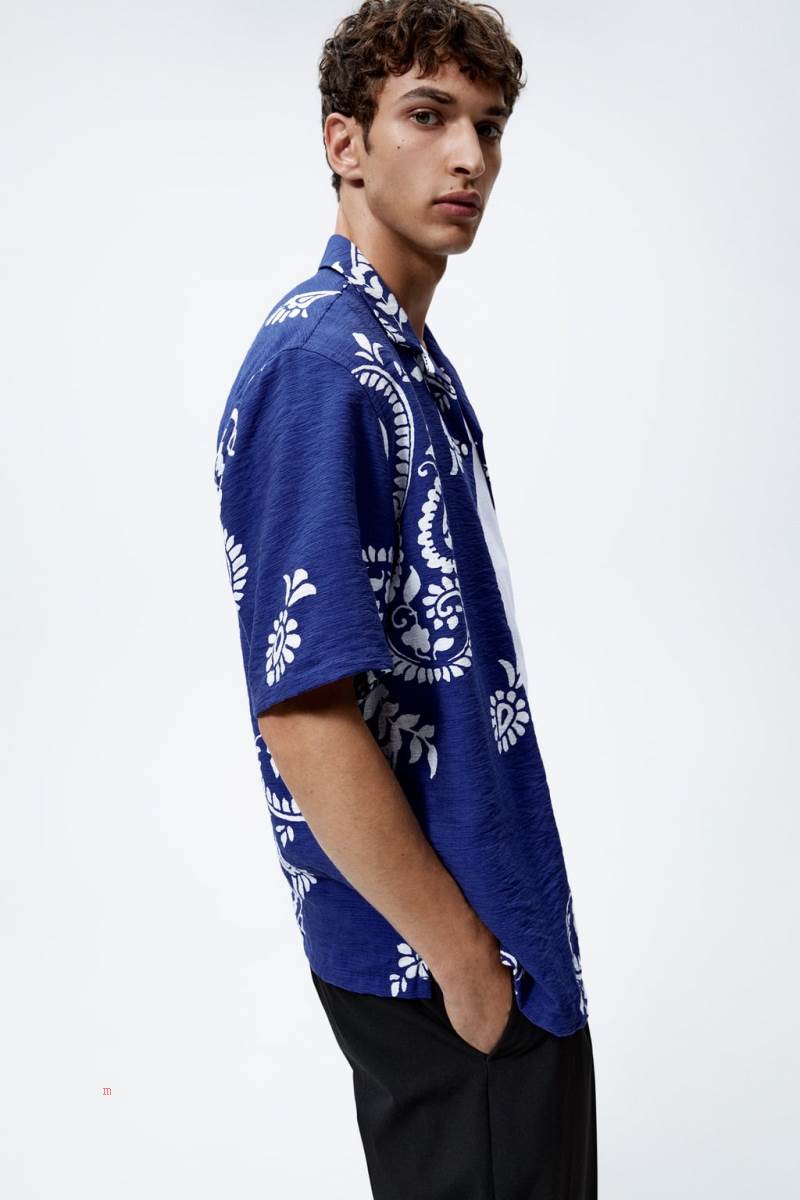 ZARA PAISLEY PRINT Skjorta Herr Blå | LZYHM-5094