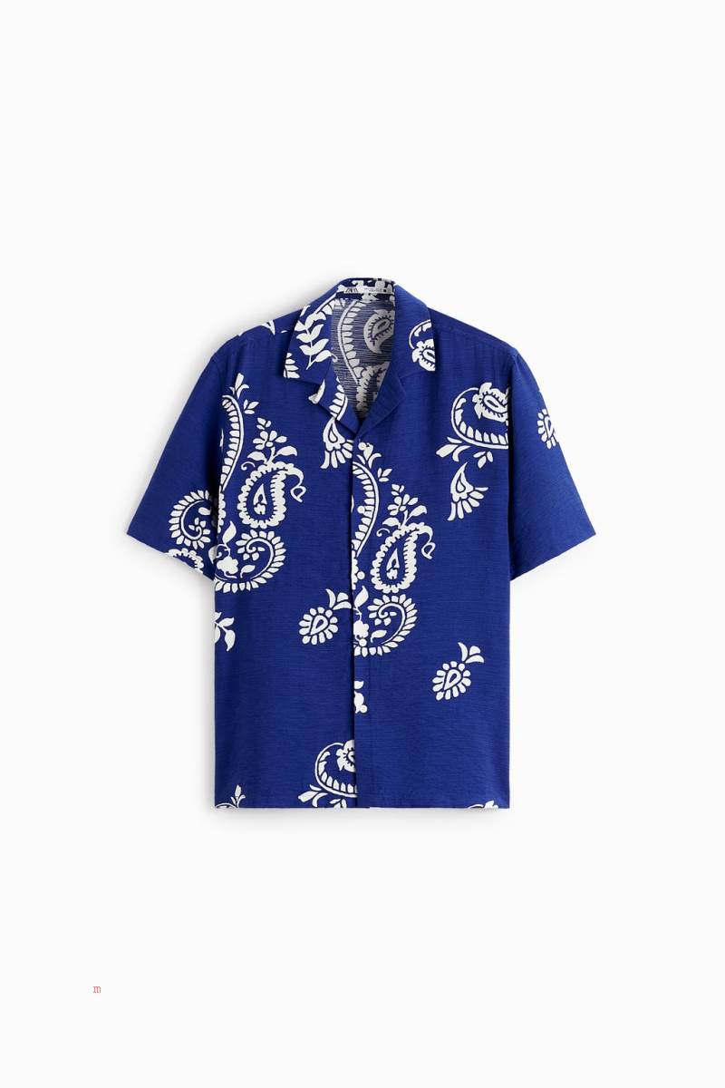 ZARA PAISLEY PRINT Skjorta Herr Blå | LZYHM-5094