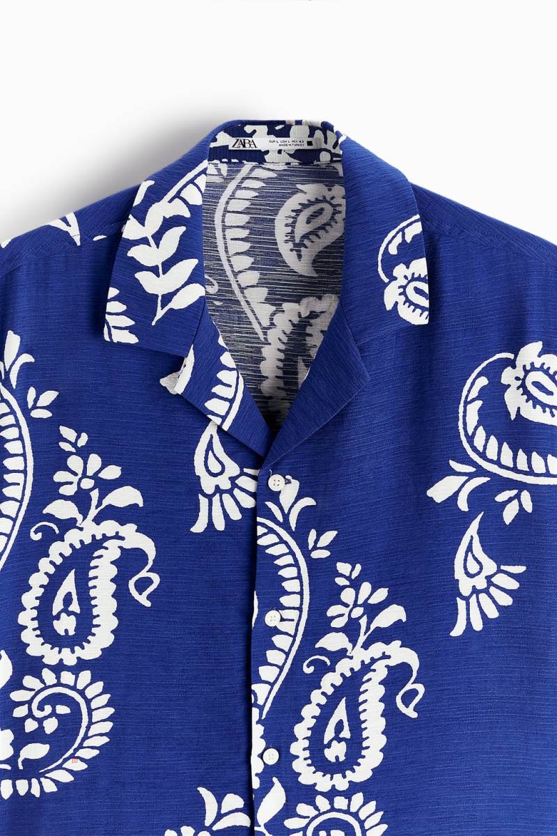 ZARA PAISLEY PRINT Skjorta Herr Blå | LZYHM-5094