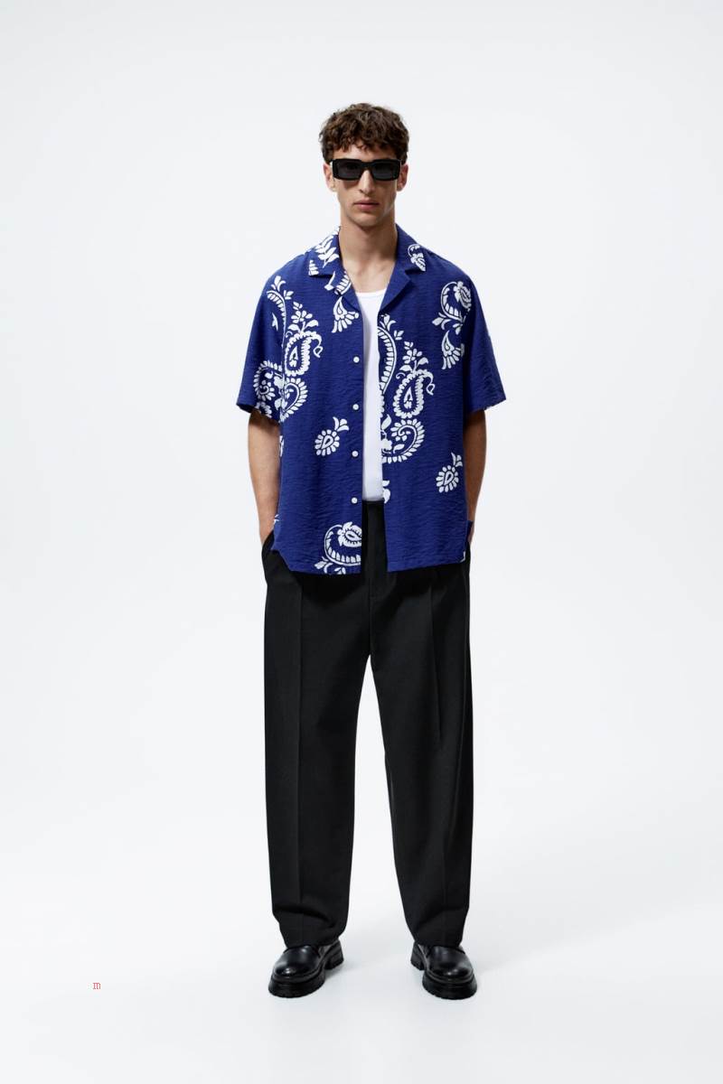 ZARA PAISLEY PRINT Skjorta Herr Blå | LZYHM-5094