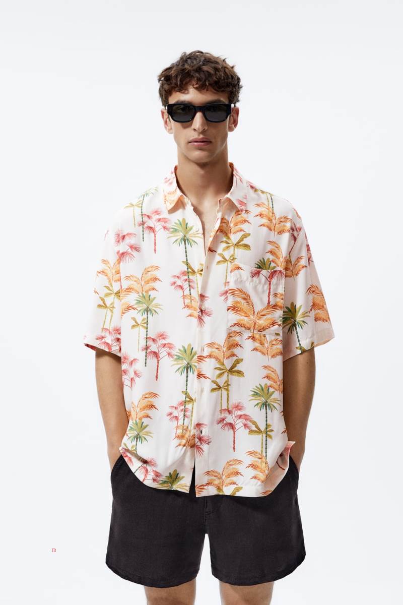 ZARA PALM TREE PRINT Skjorta Herr Vita | VPOZA-3694