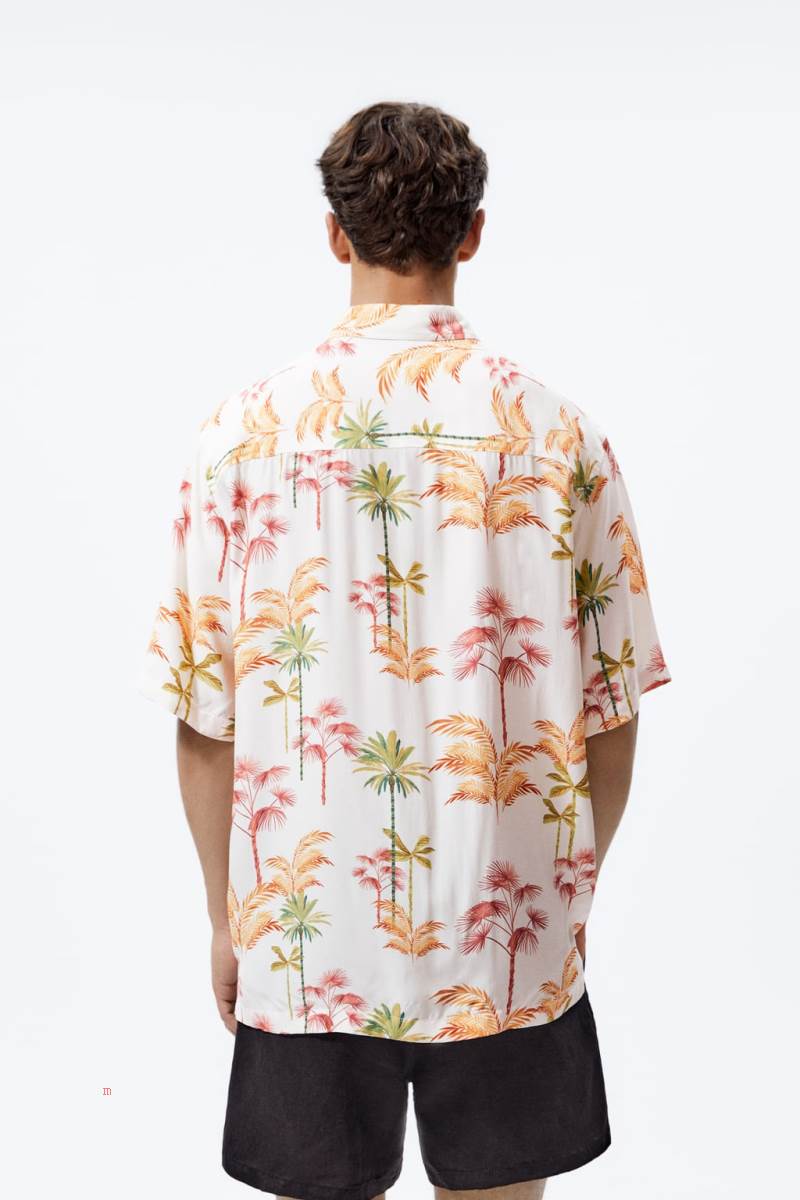 ZARA PALM TREE PRINT Skjorta Herr Vita | VPOZA-3694