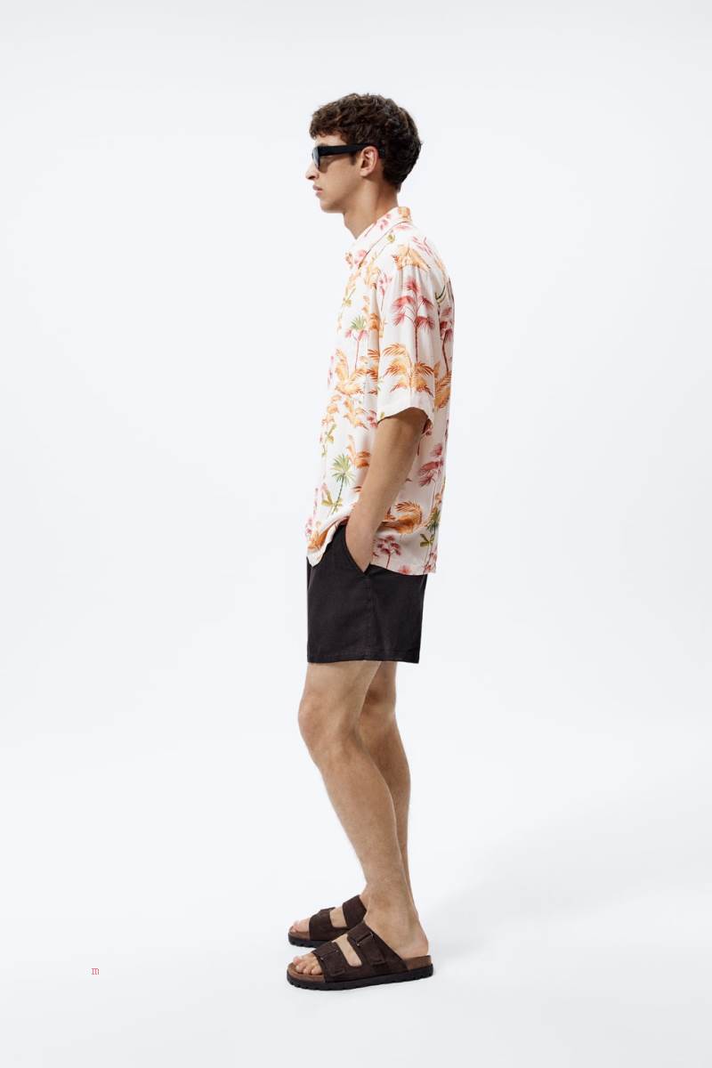 ZARA PALM TREE PRINT Skjorta Herr Vita | VPOZA-3694