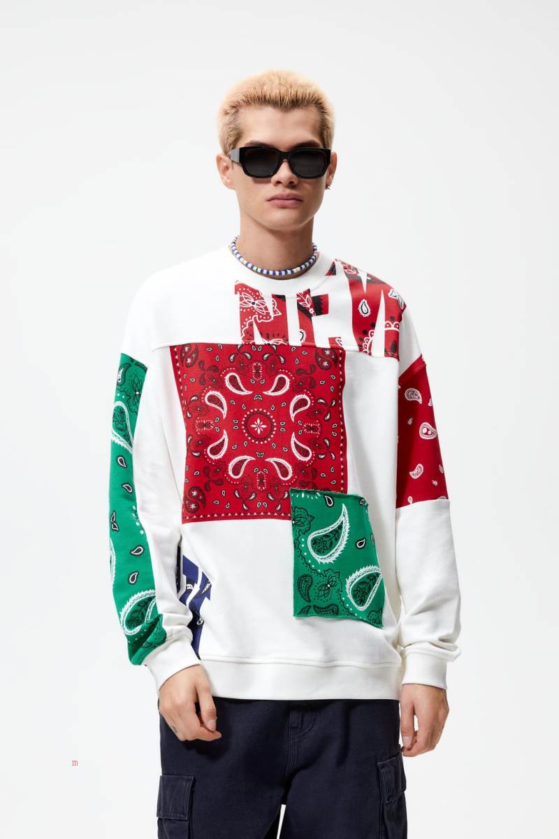 ZARA PATCHWORK BANDANA Sweatshirt Herr Vita | EUCHS-5812