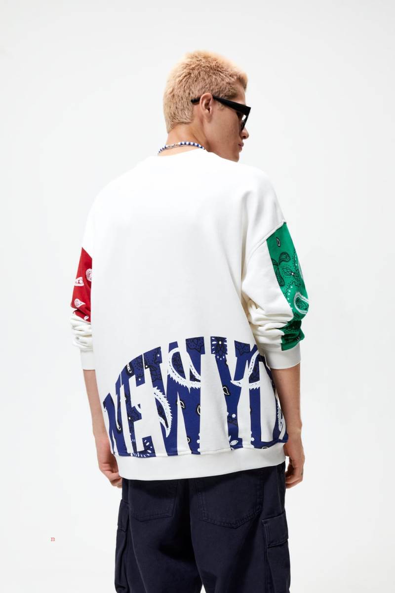 ZARA PATCHWORK BANDANA Sweatshirt Herr Vita | EUCHS-5812