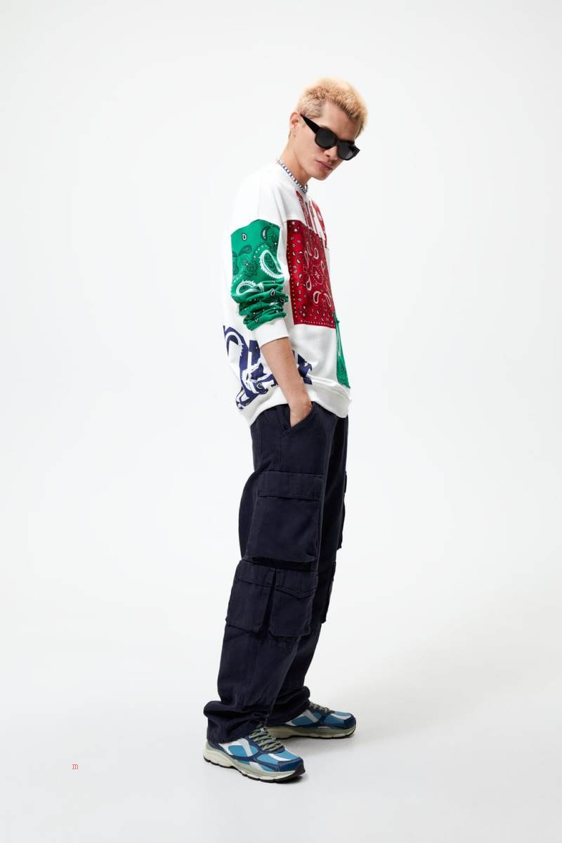 ZARA PATCHWORK BANDANA Sweatshirt Herr Vita | EUCHS-5812