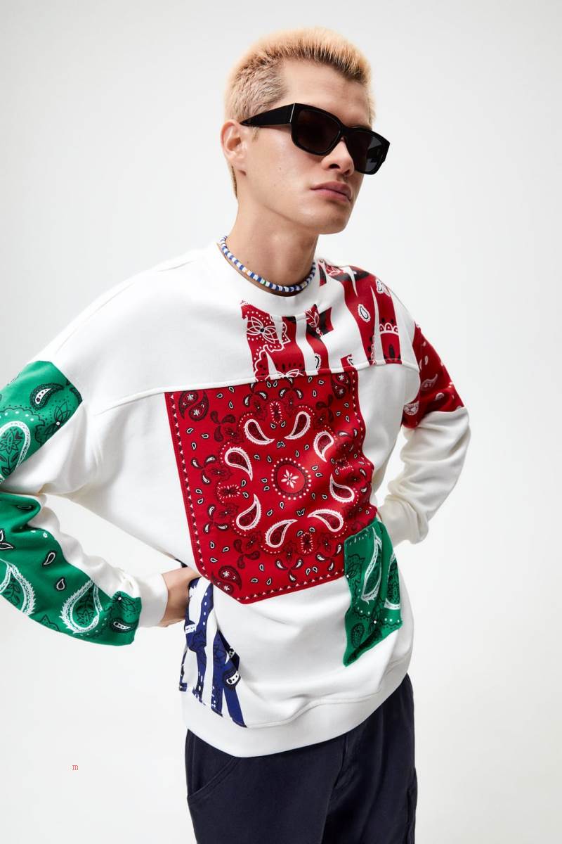 ZARA PATCHWORK BANDANA Sweatshirt Herr Vita | EUCHS-5812
