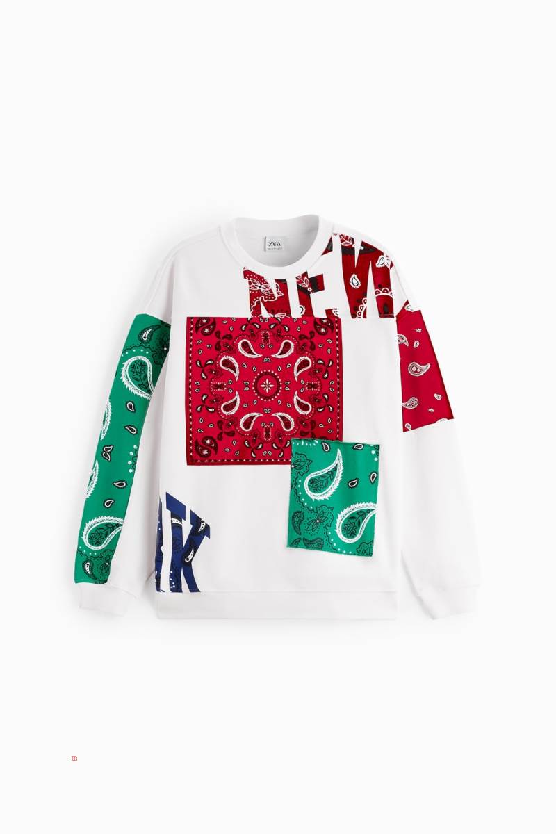 ZARA PATCHWORK BANDANA Sweatshirt Herr Vita | EUCHS-5812
