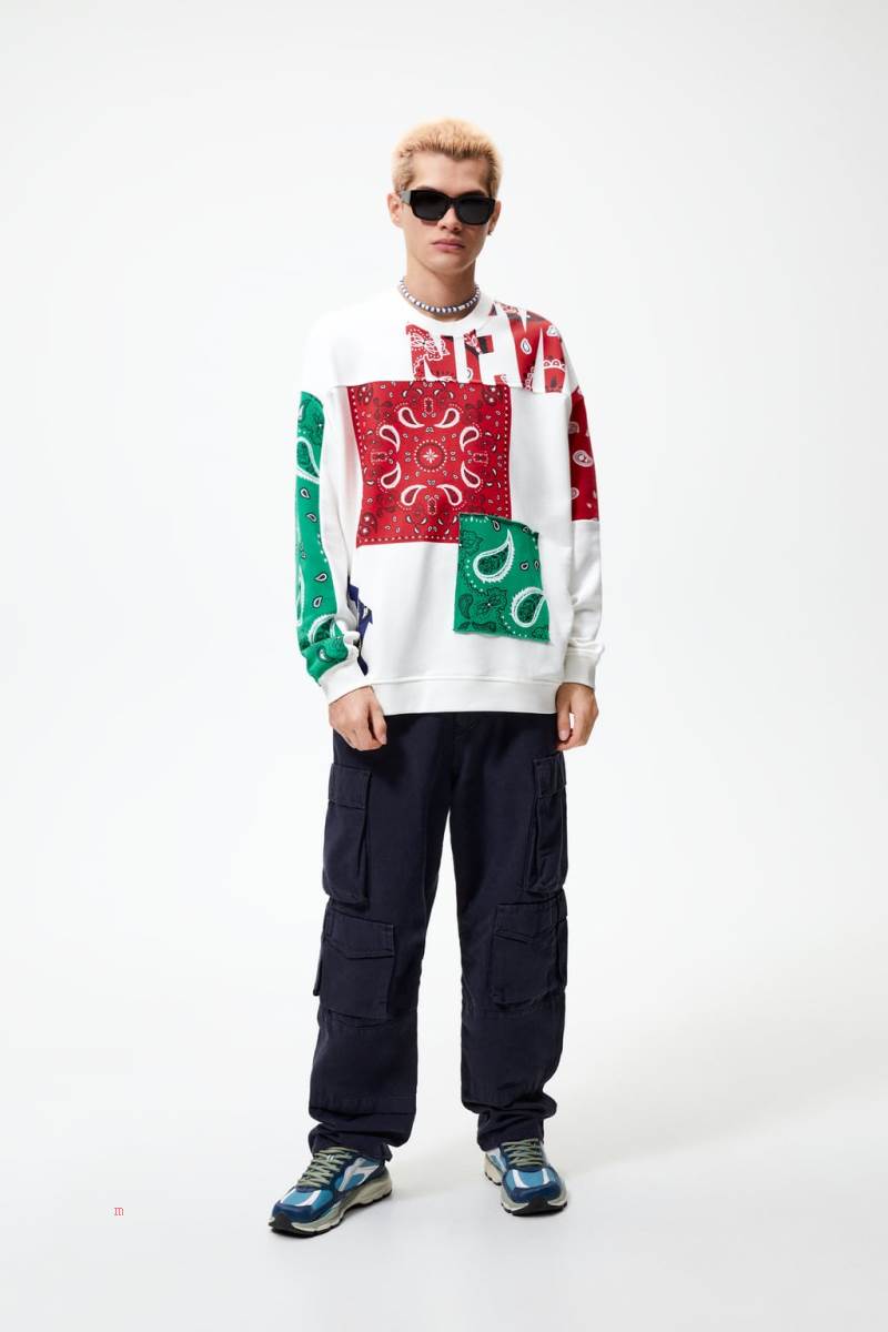 ZARA PATCHWORK BANDANA Sweatshirt Herr Vita | EUCHS-5812