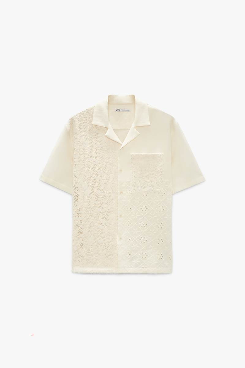 ZARA PATCHWORK CROCHET Skjorta Herr Grå Vita | LUHJW-1645