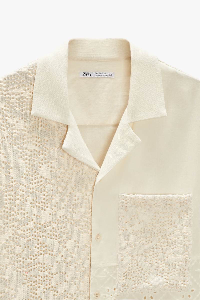 ZARA PATCHWORK CROCHET Skjorta Herr Grå Vita | LUHJW-1645