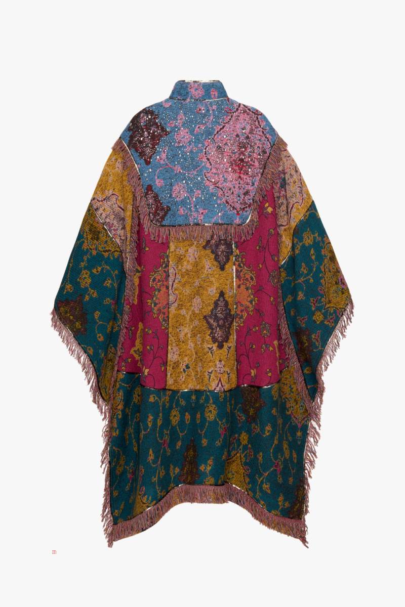 ZARA PATCHWORK PONCHO Jacka Dam Gröna | DIWXR-9407
