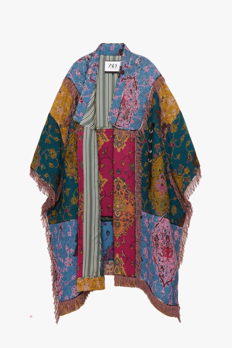 ZARA PATCHWORK PONCHO Jacka Dam Gröna | DIWXR-9407