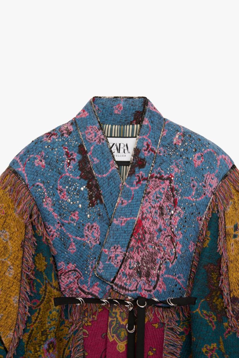 ZARA PATCHWORK PONCHO Jacka Dam Gröna | DIWXR-9407