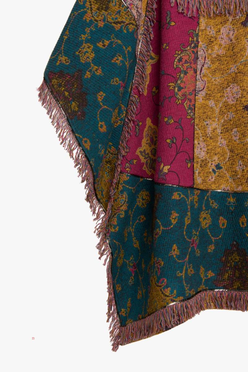 ZARA PATCHWORK PONCHO Jacka Dam Gröna | DIWXR-9407