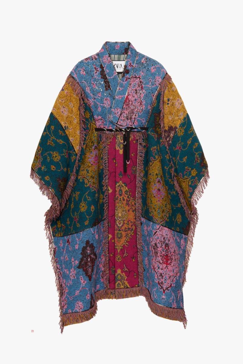 ZARA PATCHWORK PONCHO Jacka Dam Gröna | DIWXR-9407