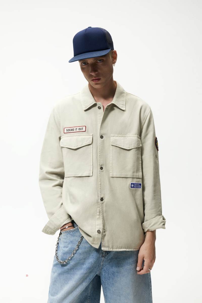 ZARA PATCH Övertröja Herr Ljuskhaki | VFRCX-8974