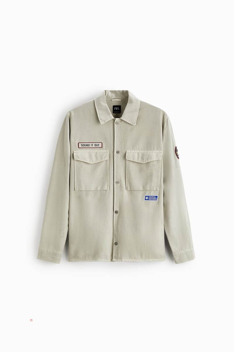 ZARA PATCH Övertröja Herr Ljuskhaki | VFRCX-8974
