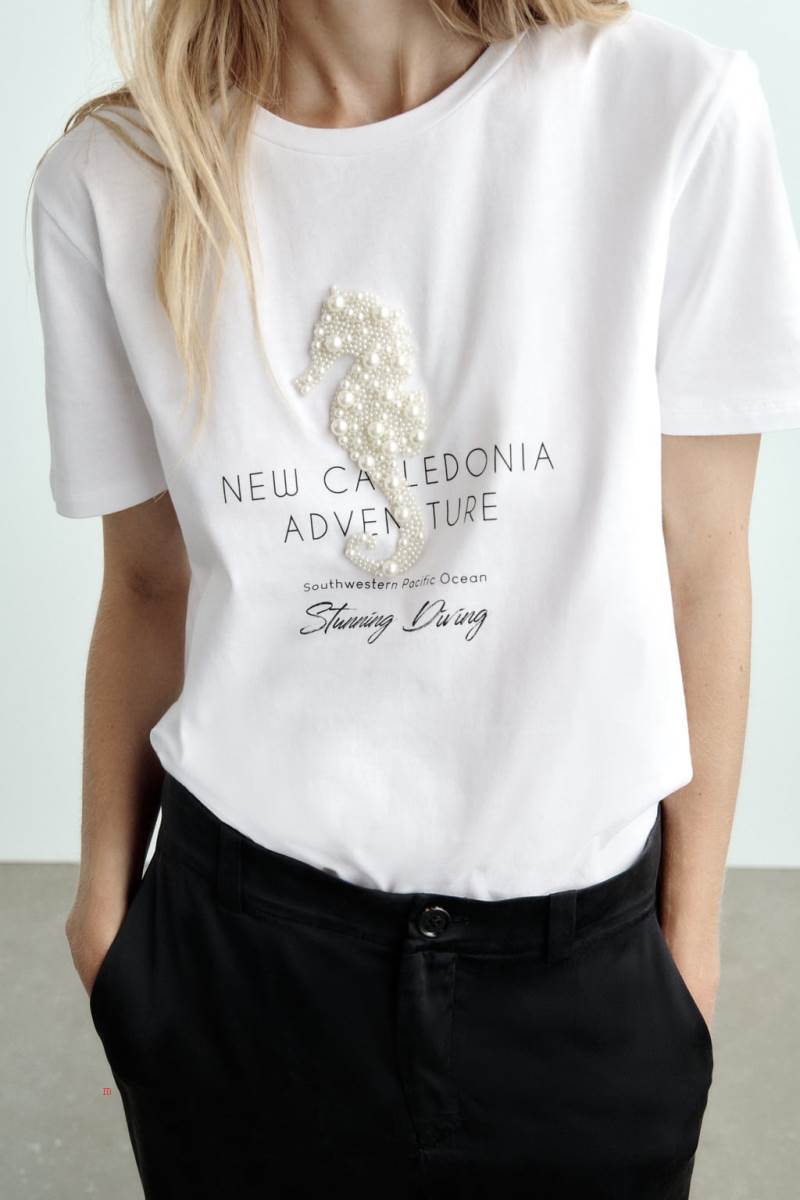 ZARA PEARLS T-shirt Dam Vita | NMPEU-2059