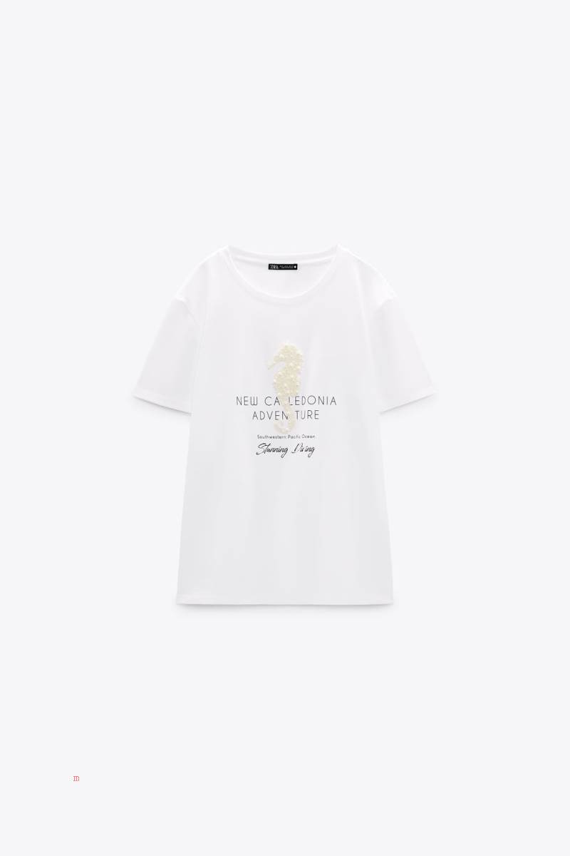 ZARA PEARLS T-shirt Dam Vita | NMPEU-2059