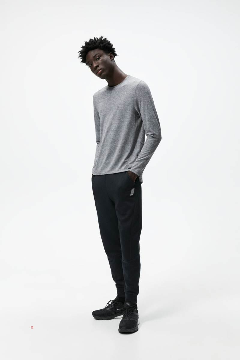 ZARA PERFORATED TECHNICAL TOP Sweatshirt Herr Grå | WNVKM-7023