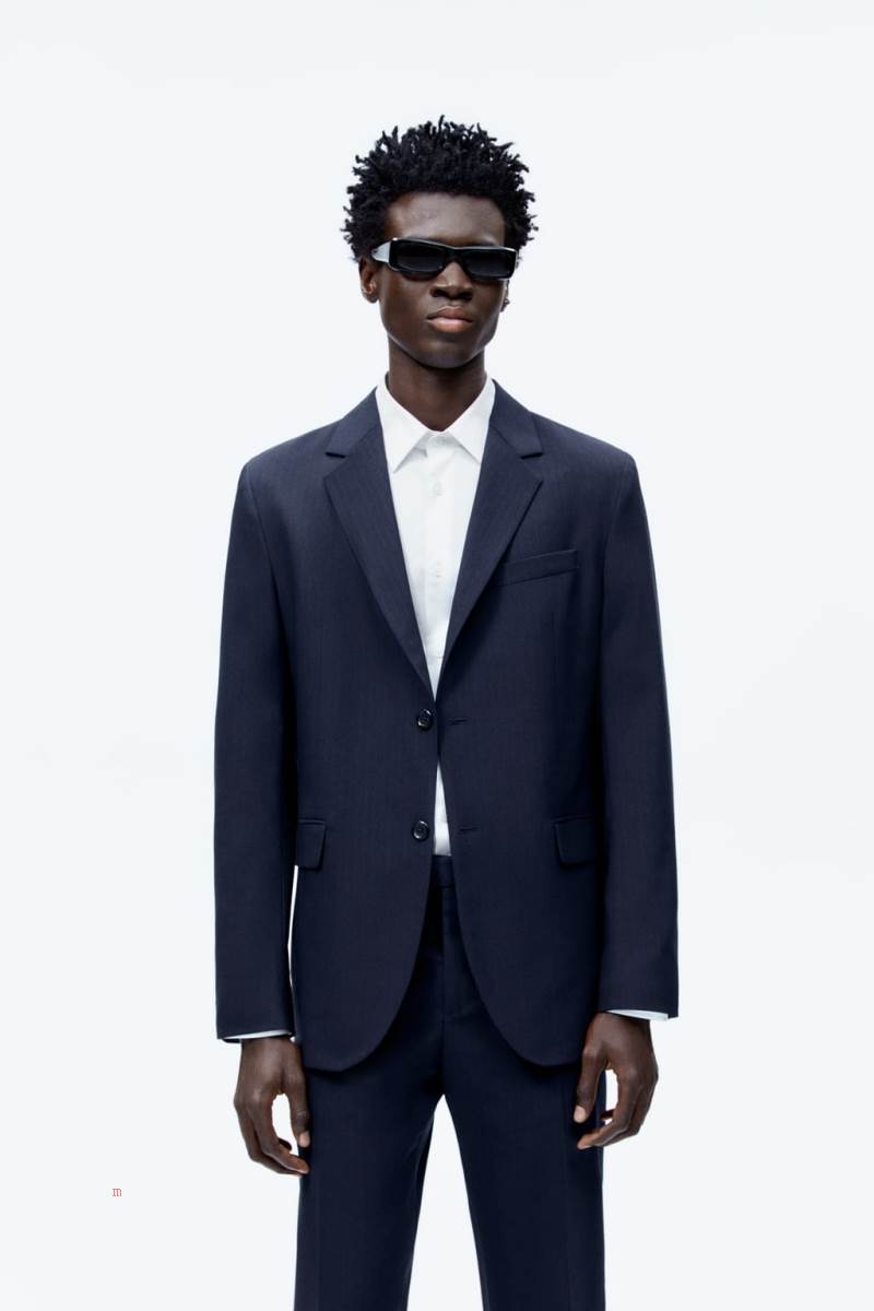 ZARA PINSTRIPED SUIT Blazers Herr Marinblå Blå | FYGQX-5461