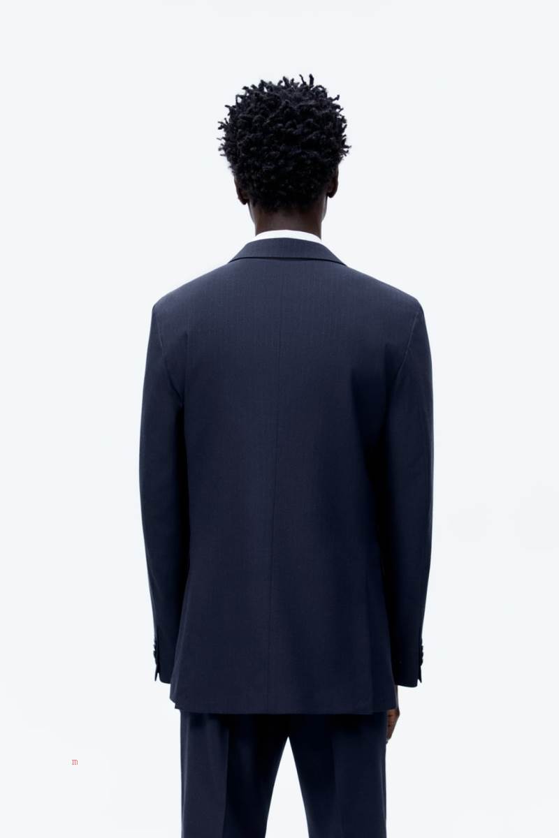 ZARA PINSTRIPED SUIT Blazers Herr Marinblå Blå | FYGQX-5461