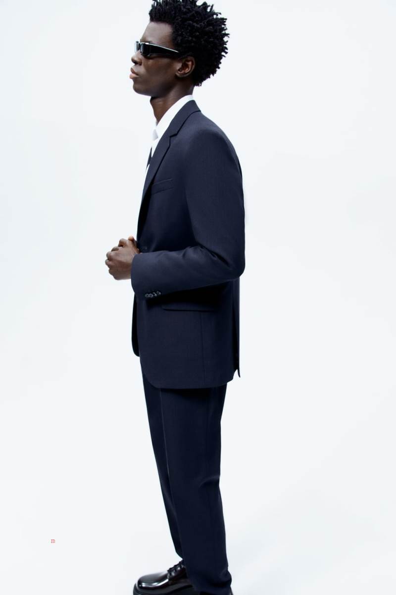 ZARA PINSTRIPED SUIT Blazers Herr Marinblå Blå | FYGQX-5461