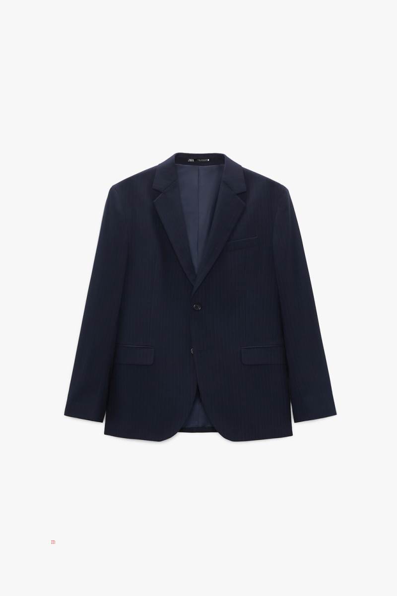 ZARA PINSTRIPED SUIT Blazers Herr Marinblå Blå | FYGQX-5461