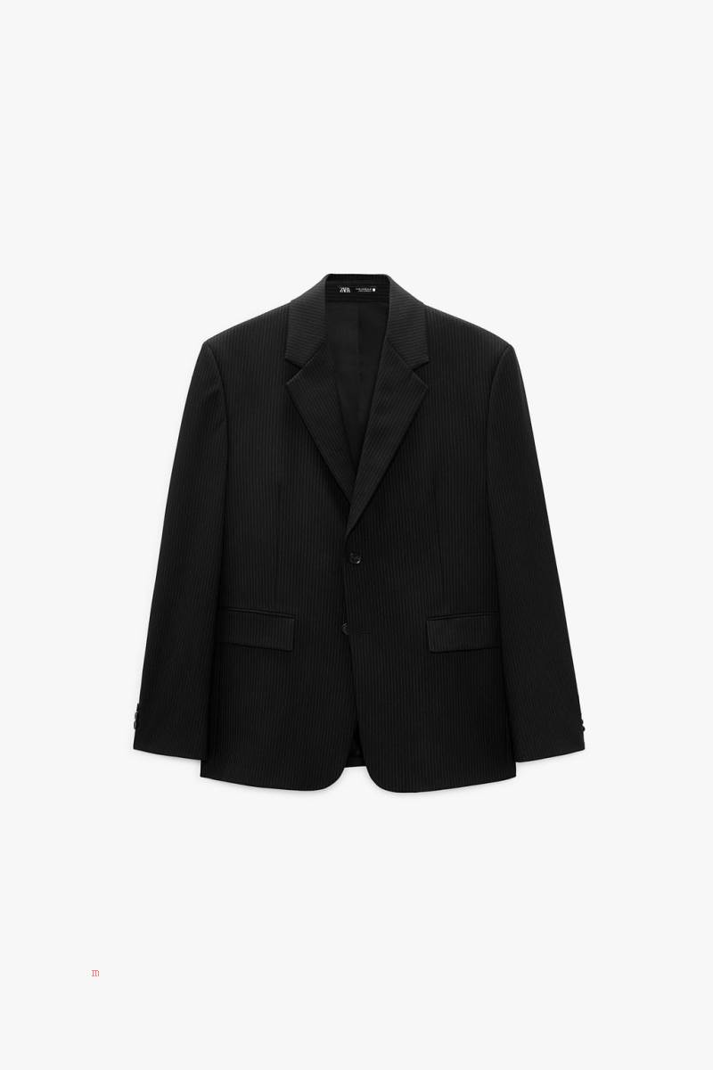 ZARA PINSTRIPE SUIT Blazers Herr Svarta | VATNS-0763