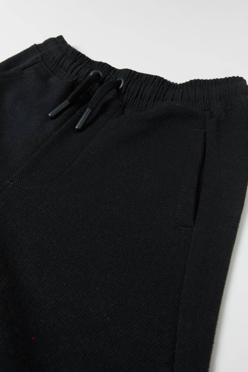 ZARA PIQUÉ JOGGING Byxor Pojke Svarta | QXYAT-7549
