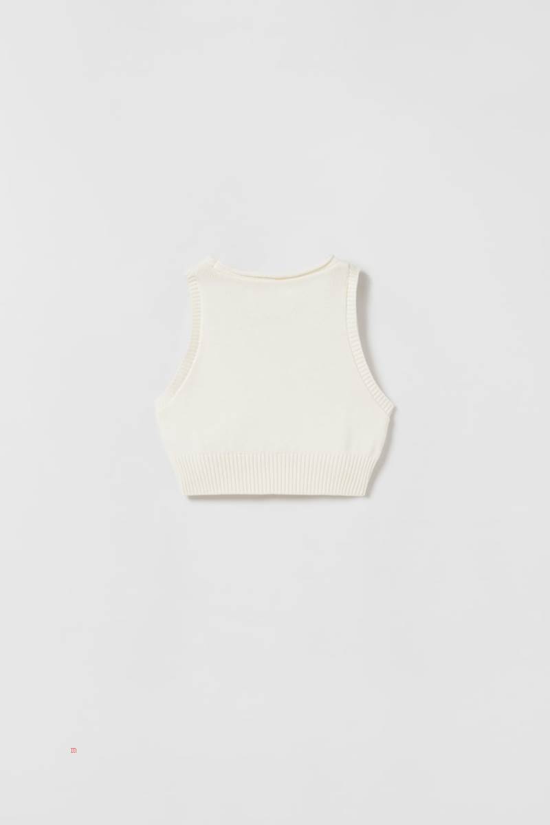 ZARA PLAIN KNIT TOP Tröjor Tjej Grå Vita | LQBRJ-0352