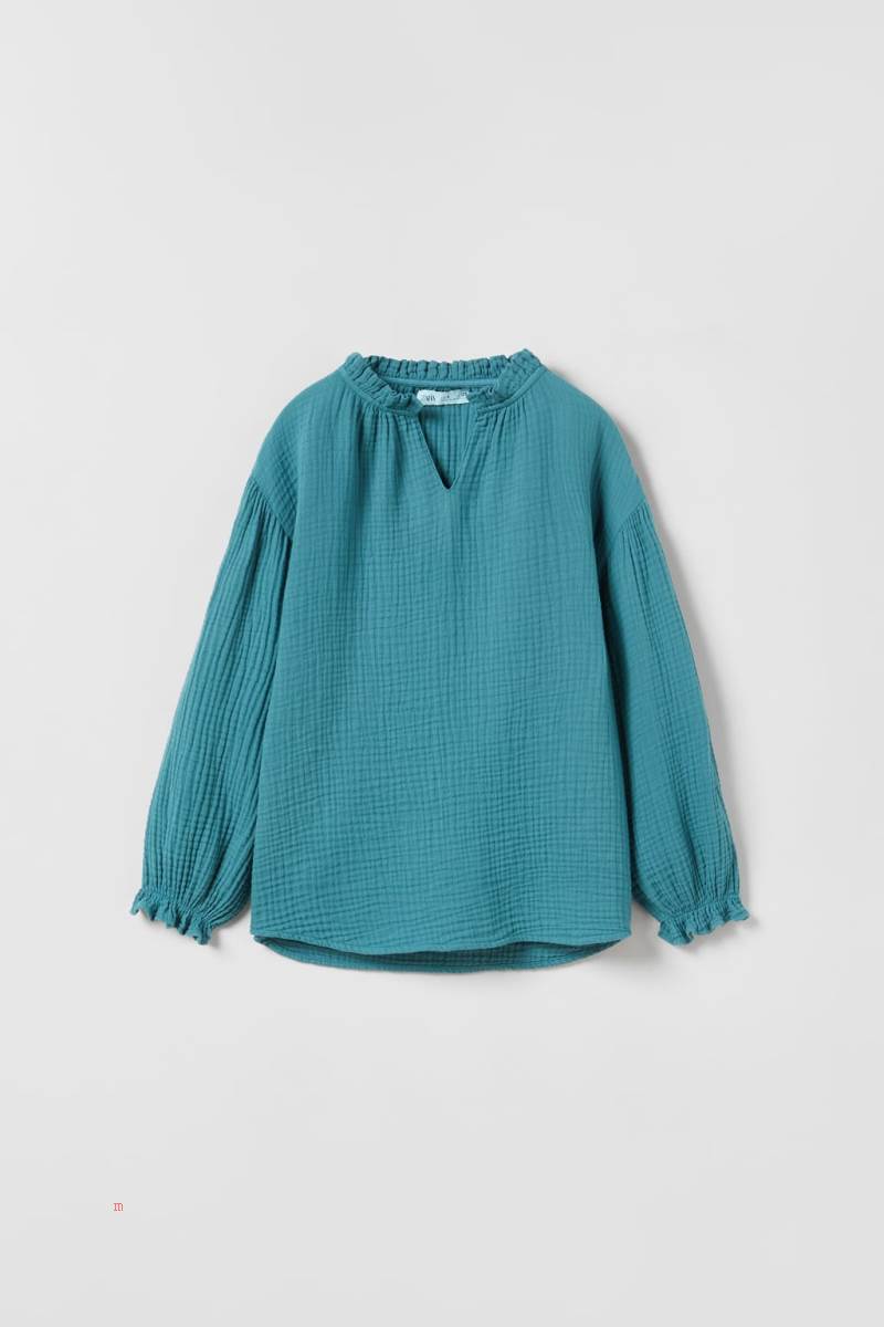 ZARA PLAIN TEXTURED OVERSIZE Blusar Tjej Blå | RADZJ-1674