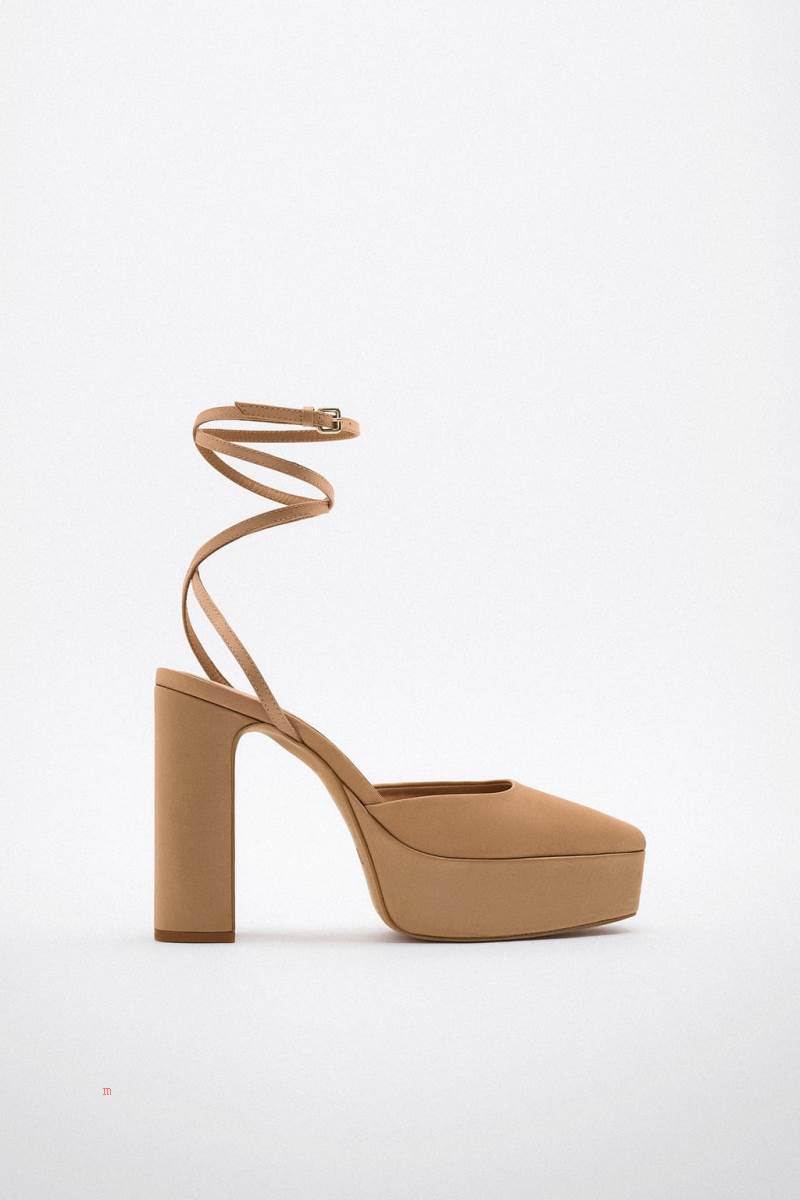 ZARA PLATFORM HIGH-HEEL Klackskor Dam Beige | QSXZV-8076