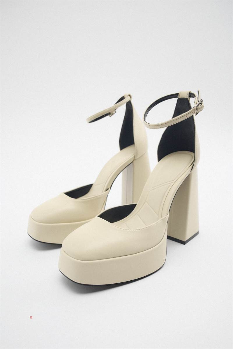 ZARA PLATFORM HIGH-HEEL Klackskor Dam Vita | YXSUI-1238