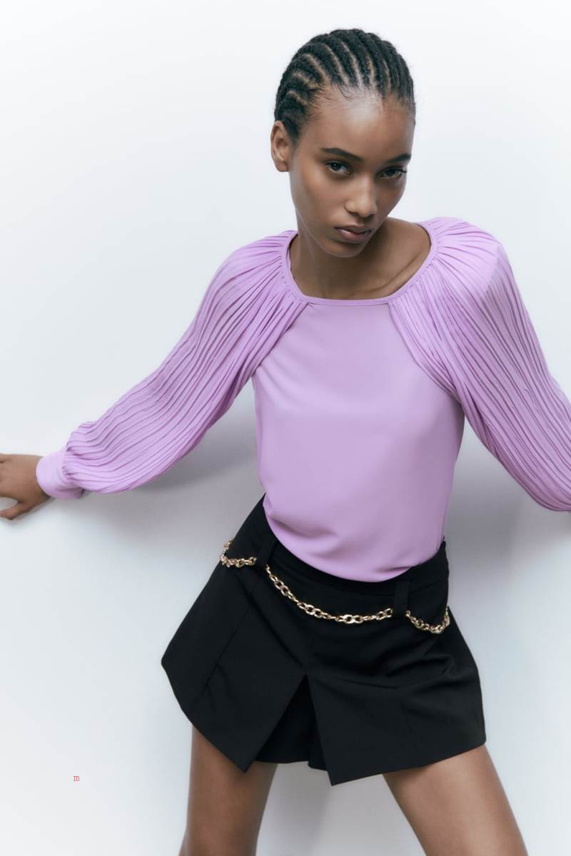 ZARA PLEATED CAPE SLEEVE Blusar Dam Ljuslila | NJDRM-7104